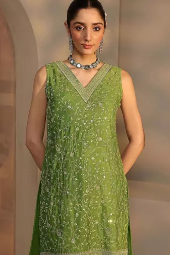 Women Ethnic Motifs Embroidered Regular Sequinned Kurta with Palazzos & With Dupatta