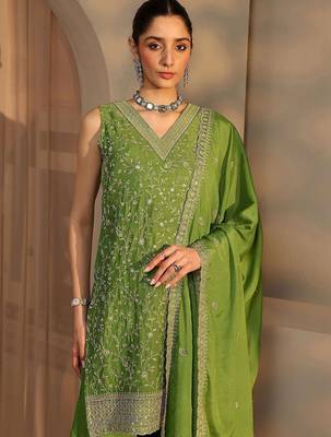 Women Ethnic Motifs Embroidered Regular Sequinned Kurta with Palazzos & With Dupatta 6