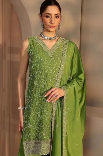Women Ethnic Motifs Embroidered Regular Sequinned Kurta with Palazzos & With Dupatta