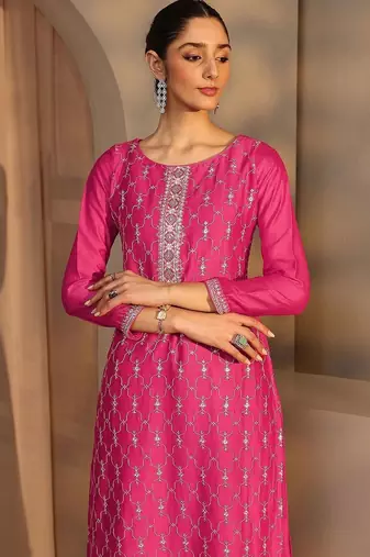 Women Ethnic Motifs Embroidered Regular Thread Work Kurta with Trousers & With Dupatta
