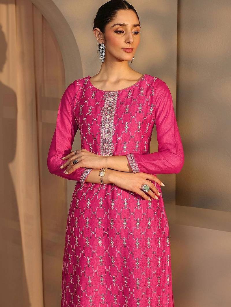 Women Ethnic Motifs Embroidered Regular Thread Work Kurta with Trousers & With Dupatta