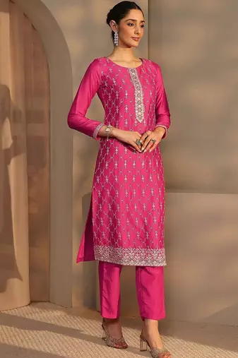 Women Ethnic Motifs Embroidered Regular Thread Work Kurta with Trousers & With Dupatta