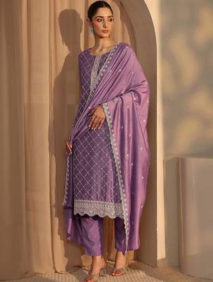Women Ethnic Motifs Embroidered Regular Thread Work Kurta with Trousers & With Dupatta 1