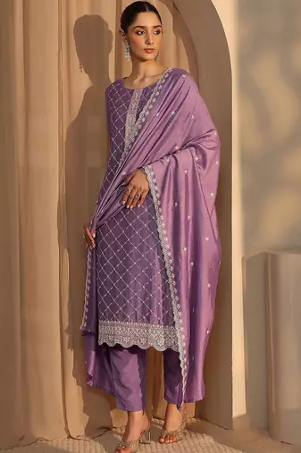 Women Ethnic Motifs Embroidered Regular Thread Work Kurta with Trousers & With Dupatta