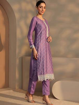 Women Ethnic Motifs Embroidered Regular Thread Work Kurta with Trousers & With Dupatta 7