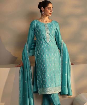 Women Ethnic Motifs Embroidered Regular Thread Work Kurta with Trousers & With Dupatta 1