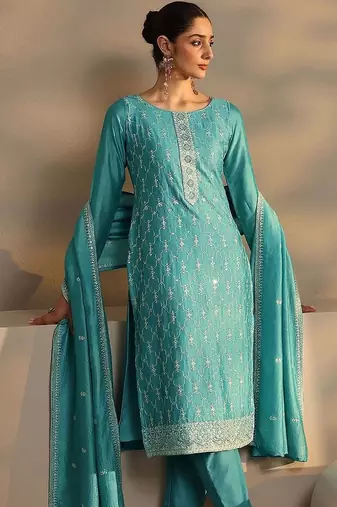 Women Ethnic Motifs Embroidered Regular Thread Work Kurta with Trousers & With Dupatta