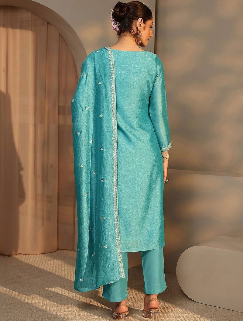 Women Ethnic Motifs Embroidered Regular Thread Work Kurta with Trousers & With Dupatta