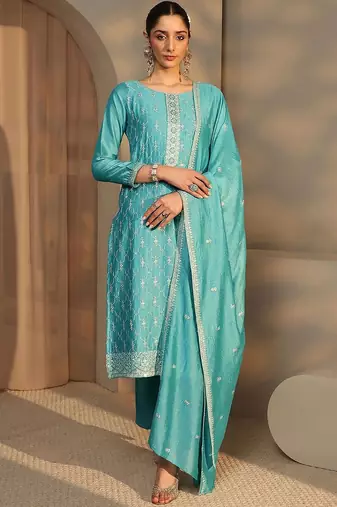 Women Ethnic Motifs Embroidered Regular Thread Work Kurta with Trousers & With Dupatta