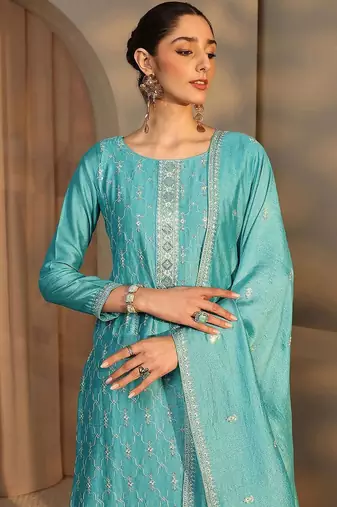 Women Ethnic Motifs Embroidered Regular Thread Work Kurta with Trousers & With Dupatta