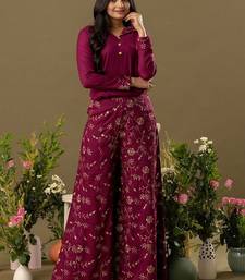 burgundy Embroidered Shirt Collar Top And Trouser