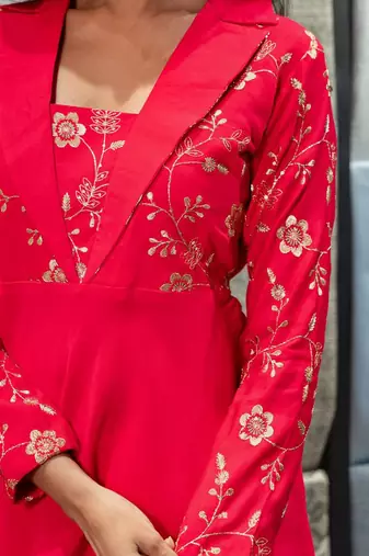 Floral Embroidered Shawl Neck Tunic With Palazzos