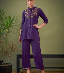 Purple Embroidered Shirt With Palazzos