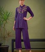 Purple Embroidered Shirt With Palazzos