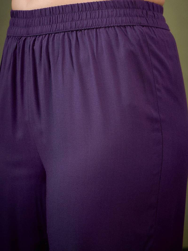 Purple Embroidered Shirt With Palazzos