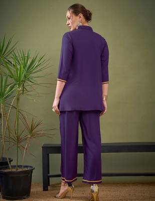 Purple Embroidered Shirt With Palazzos 5