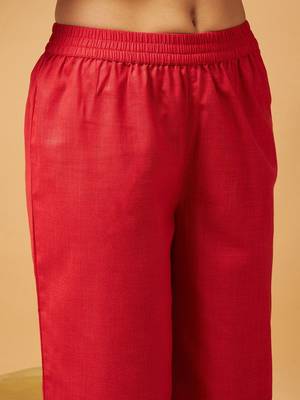 Red Embellished Gathered Tunic With Palazzos 3