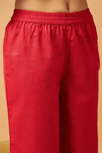 Red Embellished Gathered Tunic With Palazzos