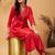 Red Embellished Gathered Tunic With Palazzos