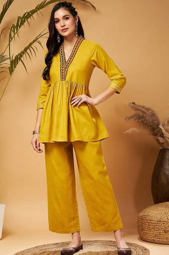 Mustard Yellow Empire Tunic With Trouser