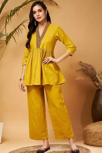 Mustard Yellow Empire Tunic With Trouser