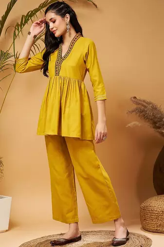 Mustard Yellow Empire Tunic With Trouser