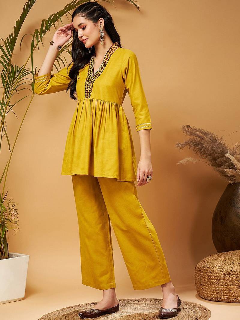 Mustard Yellow Empire Tunic With Trouser