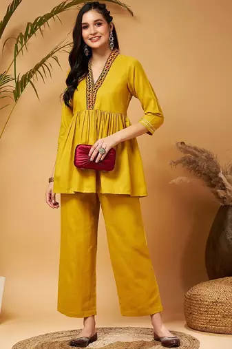 Mustard Yellow Empire Tunic With Trouser