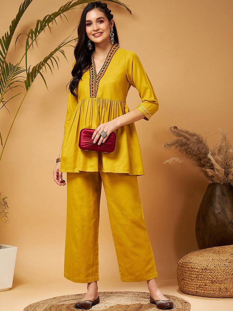Mustard Yellow Empire Tunic With Trouser