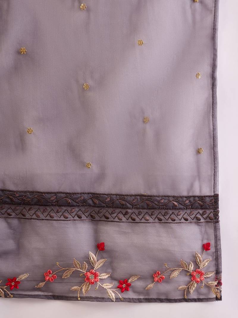 Women Floral Embroidered Regular Kurta with Trousers & With Dupatta