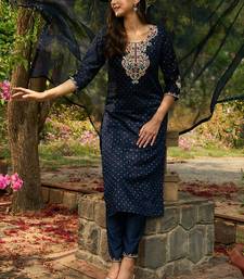 Round Neck Floral Embroidered Straight Kurta with Trouser & Dupatta