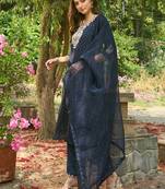 Round Neck Floral Embroidered Straight Kurta with Trouser & Dupatta