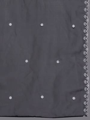 Floral Embroidered Straight Kurta with Trousers & Dupatta 4