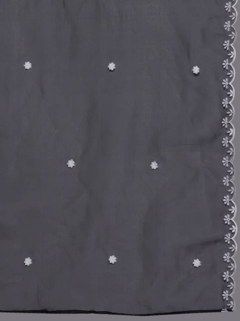 Floral Embroidered Straight Kurta with Trousers & Dupatta