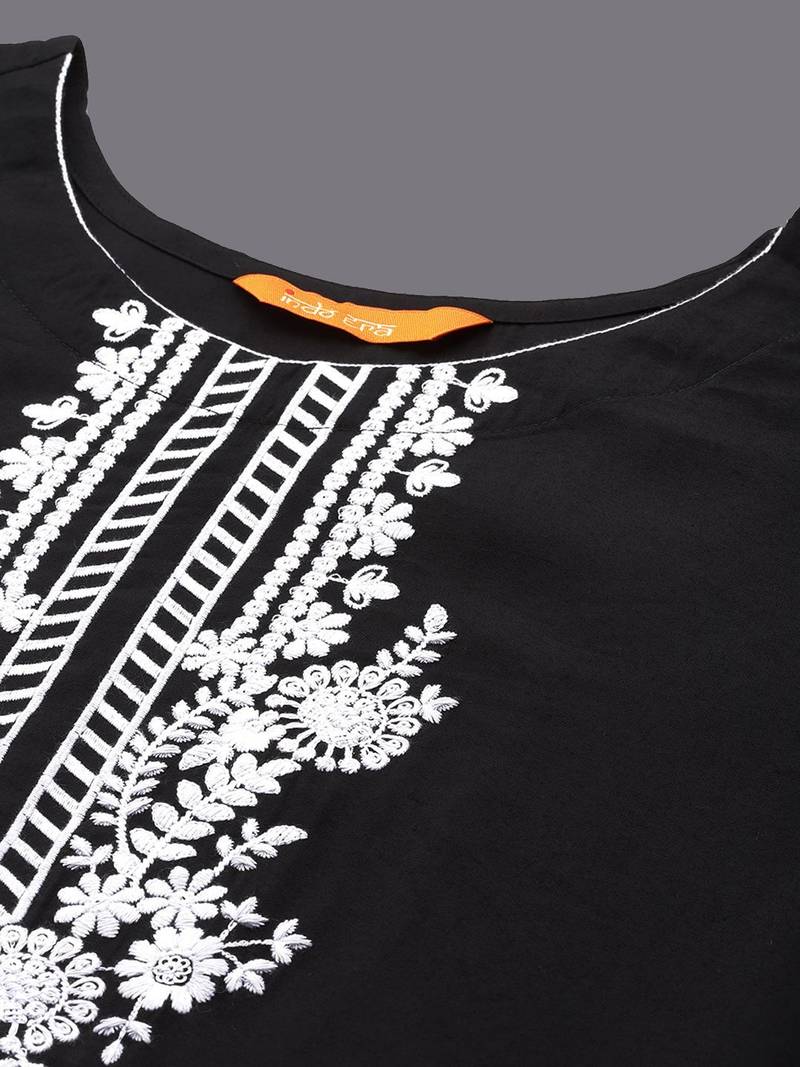 Floral Embroidered Straight Kurta with Trousers & Dupatta