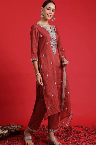 Ethnic Motifs Embroidered Sequinned Kurta With Trousers & Dupatta