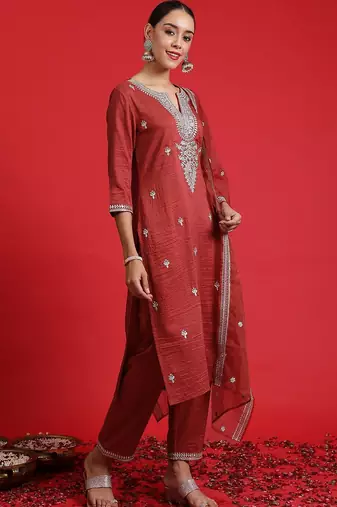 Ethnic Motifs Embroidered Sequinned Kurta With Trousers & Dupatta