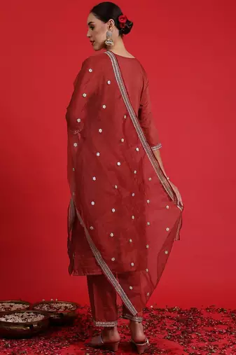 Ethnic Motifs Embroidered Sequinned Kurta With Trousers & Dupatta