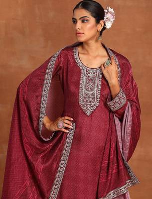 Ethnic Motifs Printed Sequinned Detail Straight Kurta & Palazzos With Dupatta 2