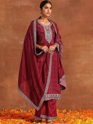 Ethnic Motifs Printed Sequinned Detail Straight Kurta & Palazzos With Dupatta 4