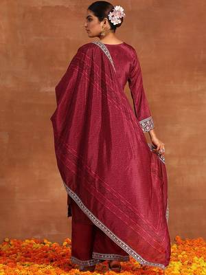Ethnic Motifs Printed Sequinned Detail Straight Kurta & Palazzos With Dupatta 5