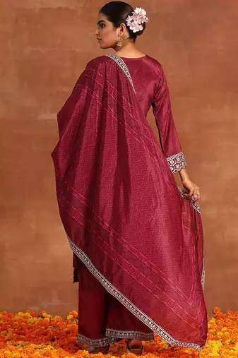 Ethnic Motifs Printed Sequinned Detail Straight Kurta & Palazzos With Dupatta