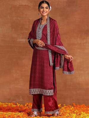 Ethnic Motifs Printed Sequinned Detail Straight Kurta & Palazzos With Dupatta 6