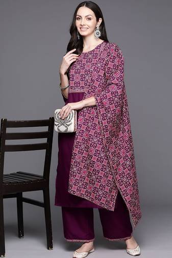 Women Yoke Design Regular Gotta Patti Kurta with Palazzos & With Dupatta