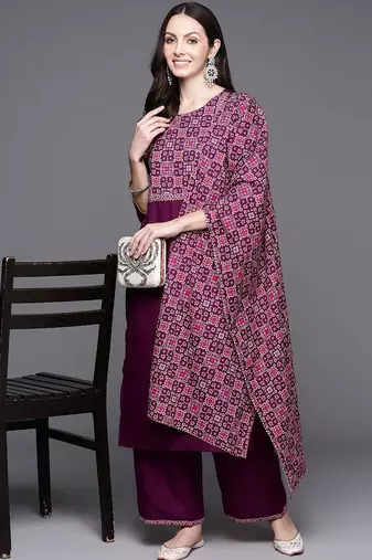 Women Yoke Design Regular Gotta Patti Kurta with Palazzos & With Dupatta