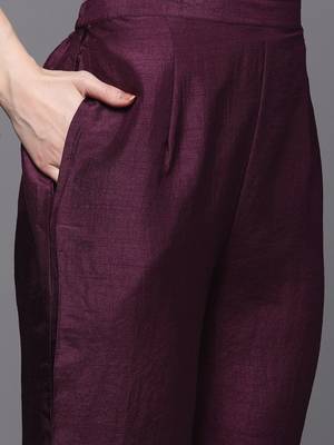 Women Purple Ethnic Motifs Yoke Design Thread Work Kurta with Trousers & Dupatta 4