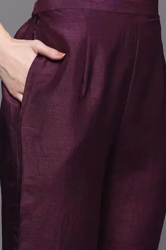 Women Purple Ethnic Motifs Yoke Design Thread Work Kurta with Trousers & Dupatta
