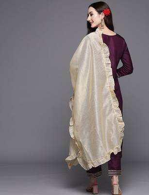 Women Purple Ethnic Motifs Yoke Design Thread Work Kurta with Trousers & Dupatta 7