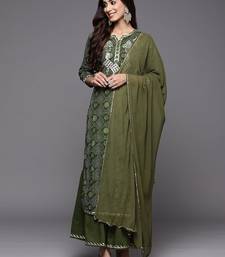 Women Green Bandhani Printed Thread Work Kurta with Sharara & With Dupatta