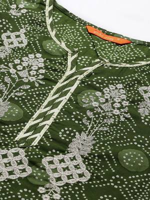 Women Green Bandhani Printed Thread Work Kurta with Sharara & With Dupatta 2